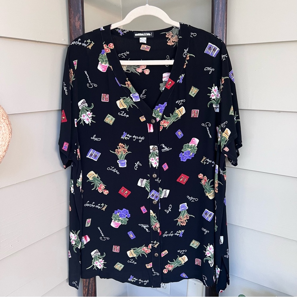 MIB Making It Big Vintage 1998 Rayon Floral Pots Button Up Shirt Women’s Size 5X